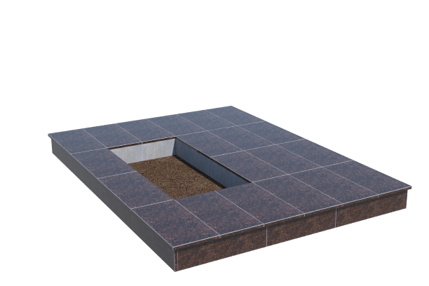 Площадки на могилу в Волгограде | Площадка с вертикальной (15 см) облицовкой Дымовским гранитом (под цветник)