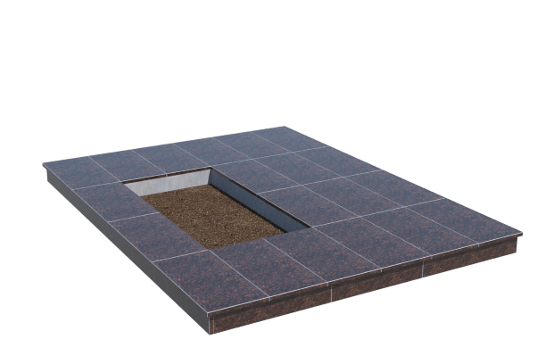 Площадки на могилу в Волгограде | Площадка с вертикальной (10 см) облицовкой Дымовским гранитом (под цветник)