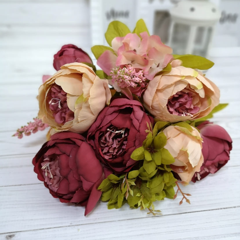 Искусственные цветы в Волгограде | Цветы искусственные «Пионы», персиково-малиновые, букет