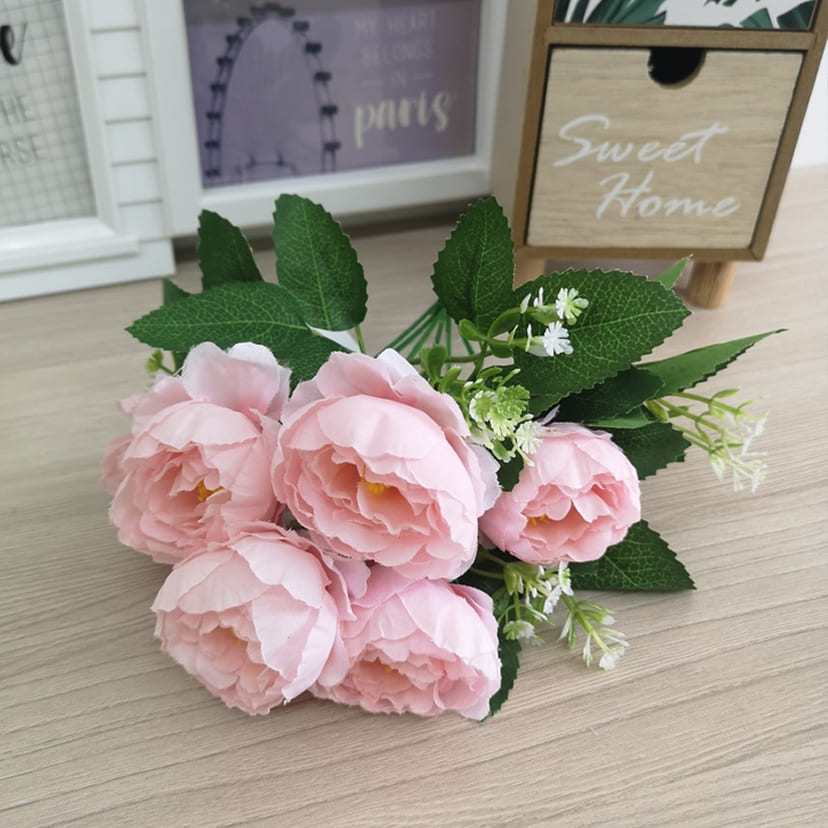 Искусственные цветы в Волгограде | Цветы искусственные «Минипиончики с гипсофилой», нежно-розовые, букет