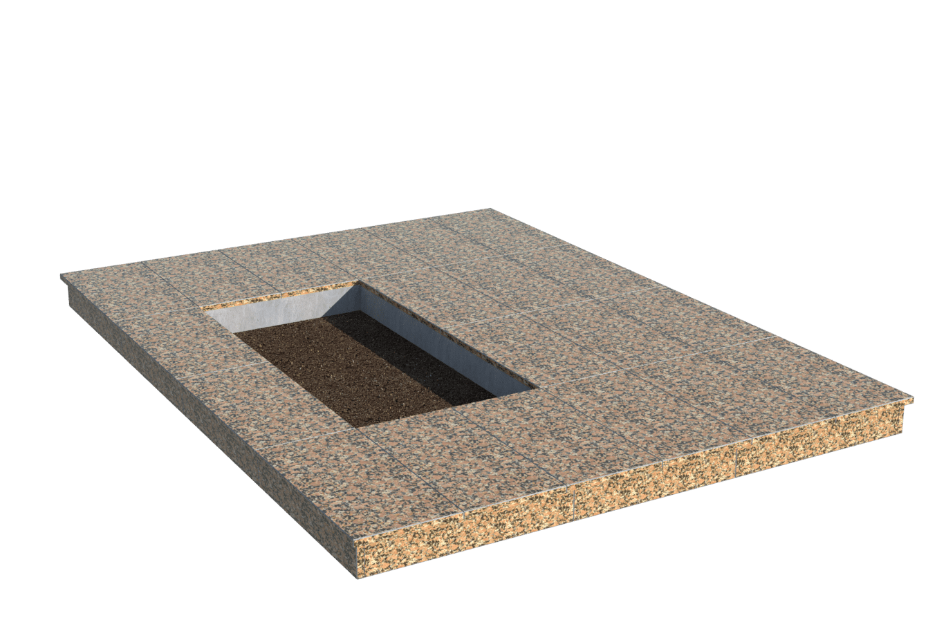 Площадки на могилу в Волгограде | Площадка с вертикальной (10 см) облицовкой Южно-Султаевским гранитом (под цветник)