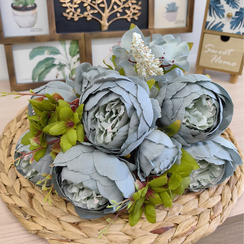 Искусственные цветы в Волгограде | Цветы искусственные «Пионы», серо-голубые, букет